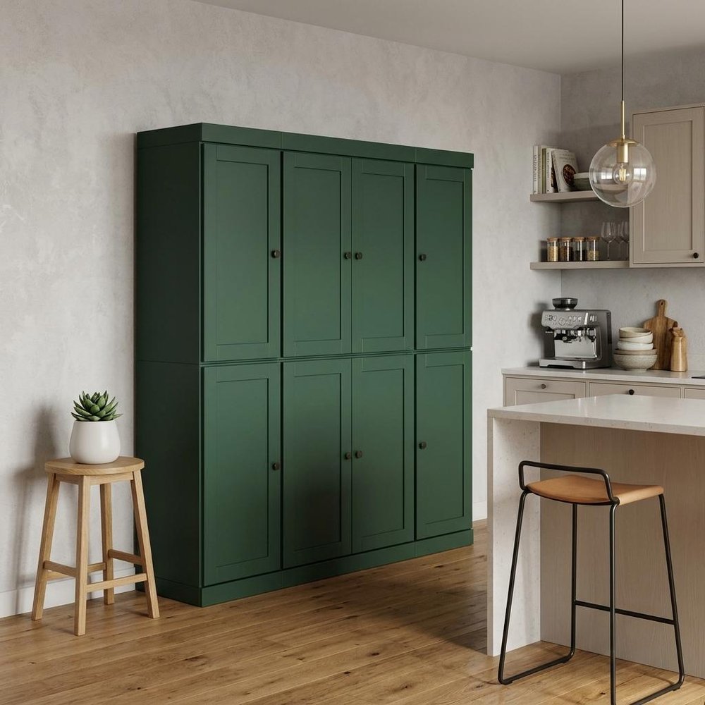 72" Green Solid Wood 8 Pantry Or Storage Closet