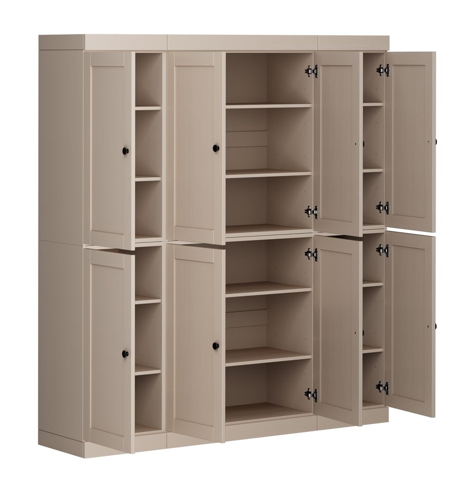 72" Beige Solid Wood 8 Pantry Or Storage Closet