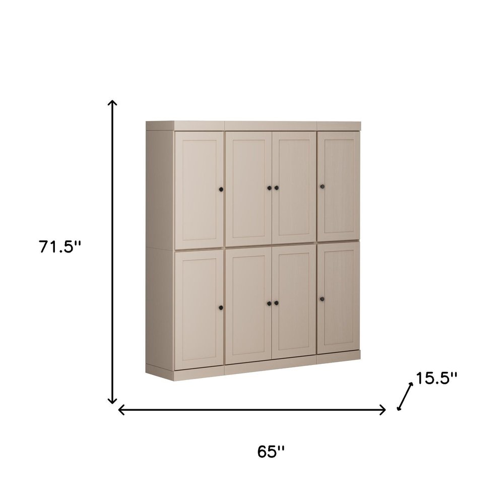 72" Beige Solid Wood 8 Pantry Or Storage Closet