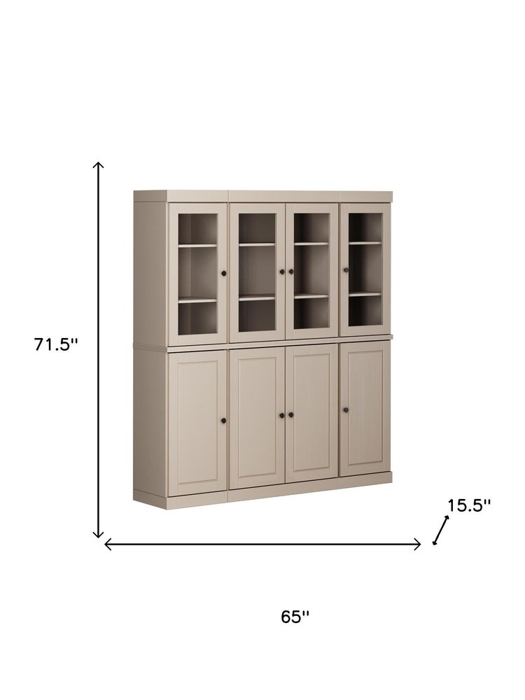 72" Beige Solid Wood 8 Pantry Or Storage Closet