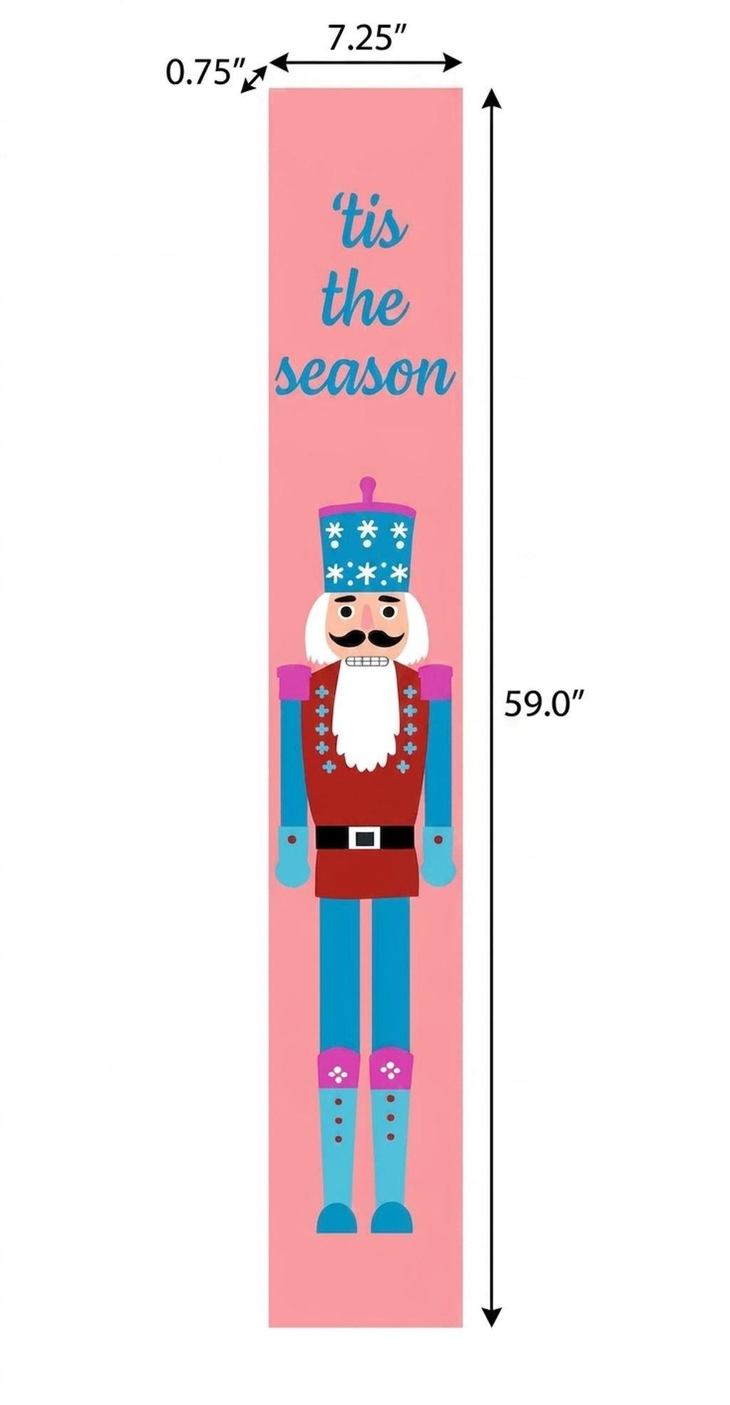 59" Blue And Pink Solid Wood Tis The Season Christmas Nutcracker Porch Sign