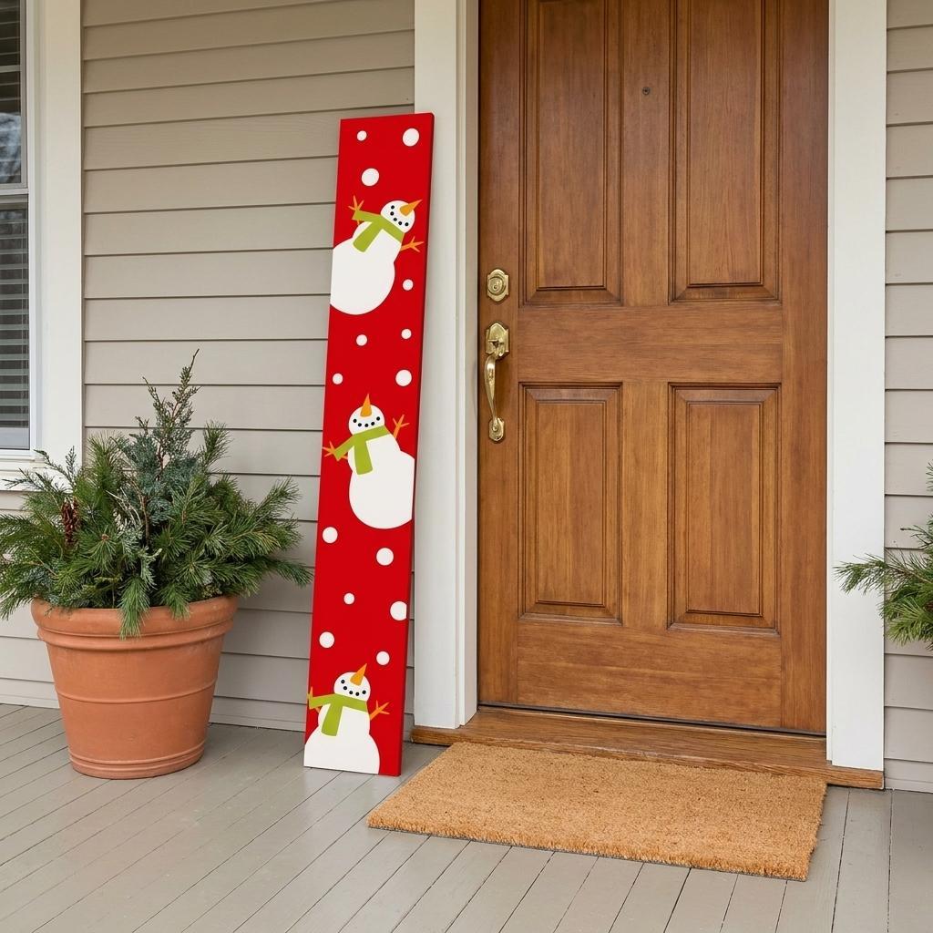 59" Red And White Solid Wood Snowman Porch Sign