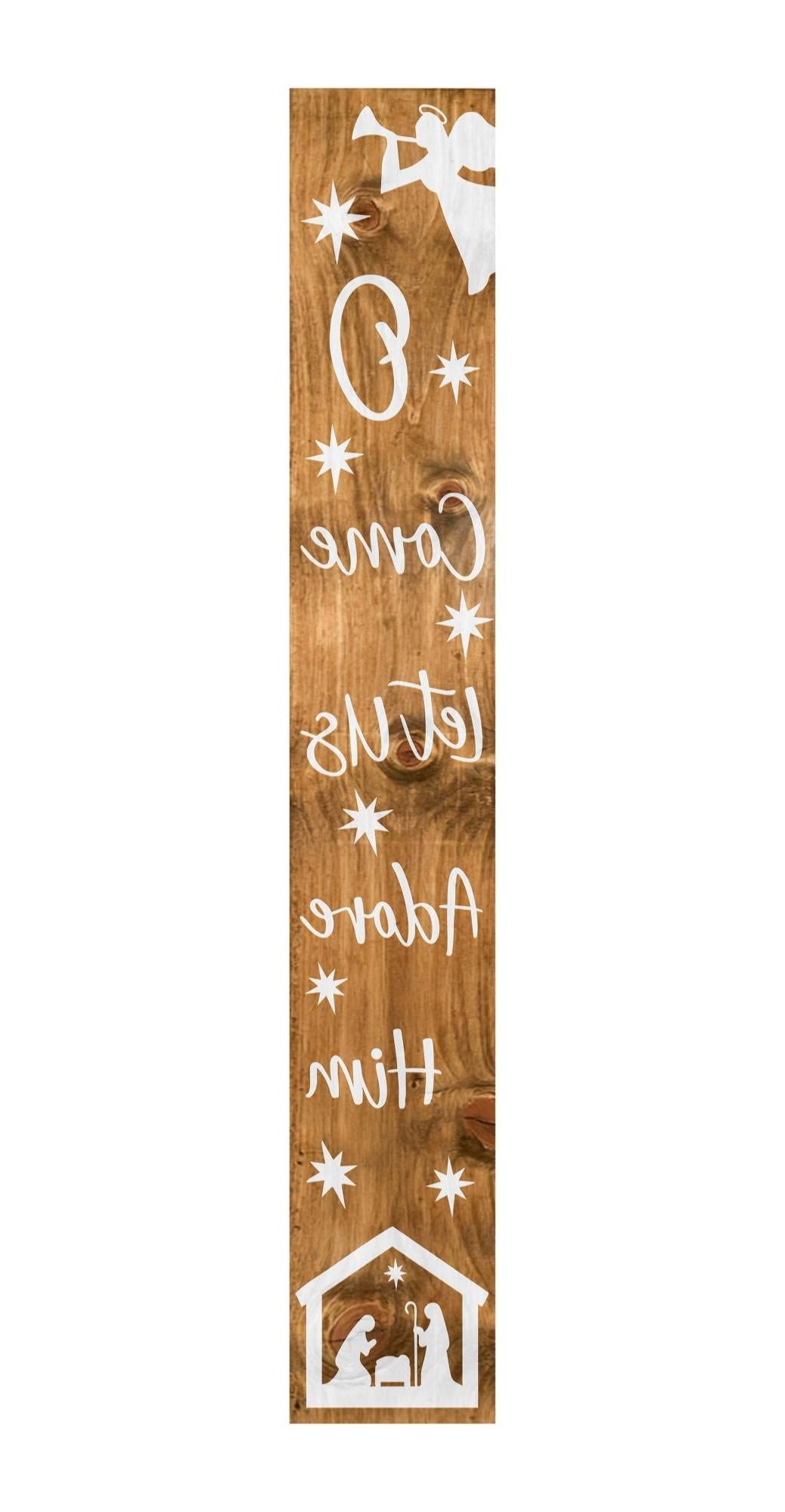 47" Natural And White Solid Wood Christmas Nativity Porch Sign