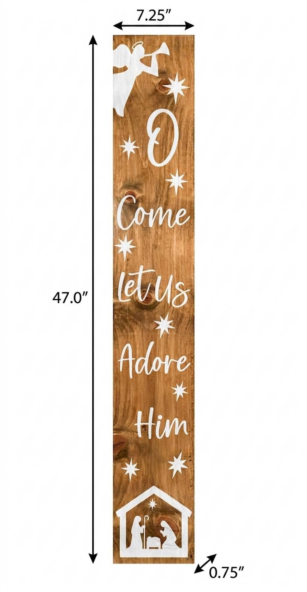47" Natural And White Solid Wood Christmas Nativity Porch Sign