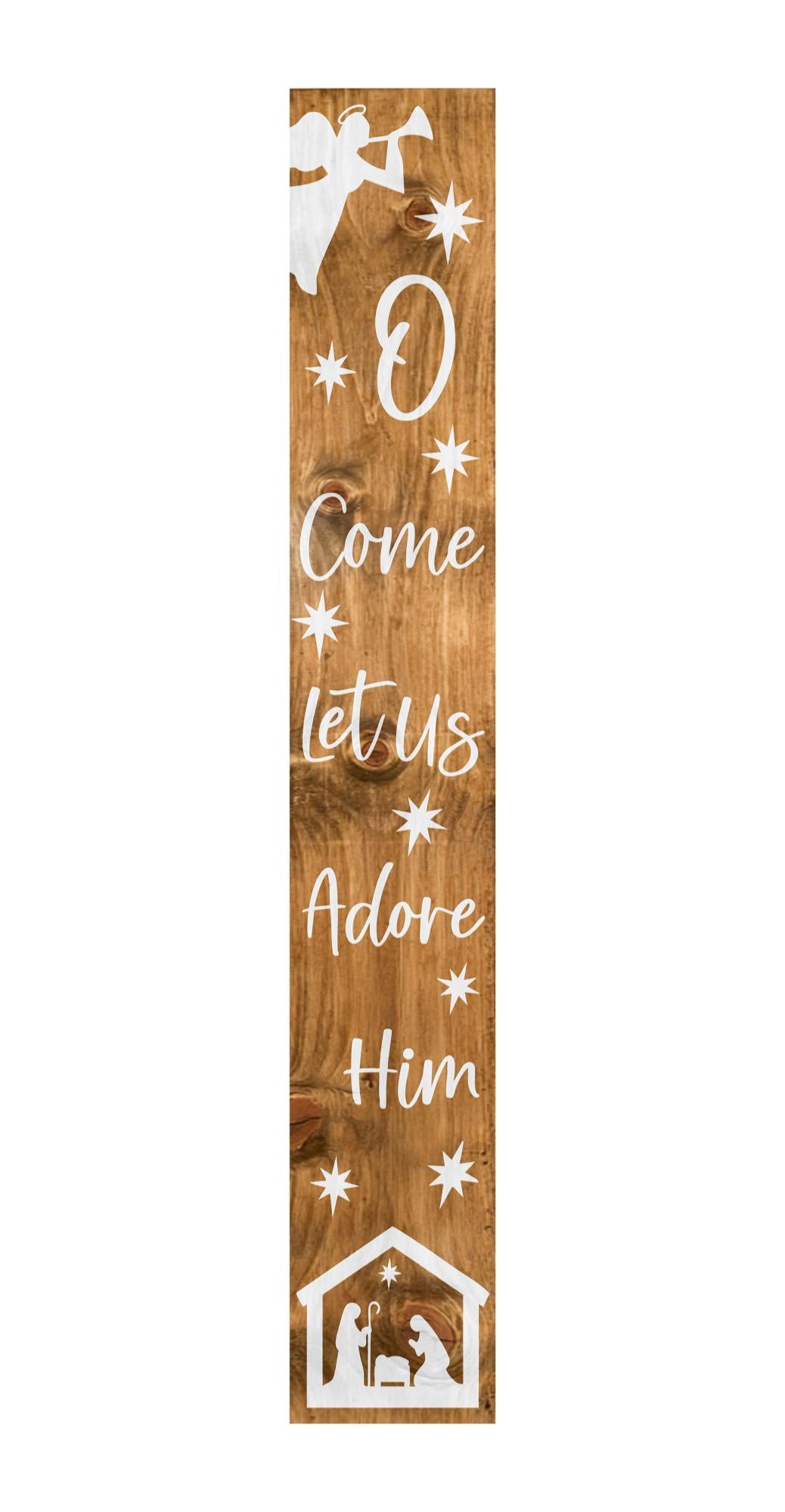 59" Natural And White Solid Wood Christmas Nativity Porch Sign