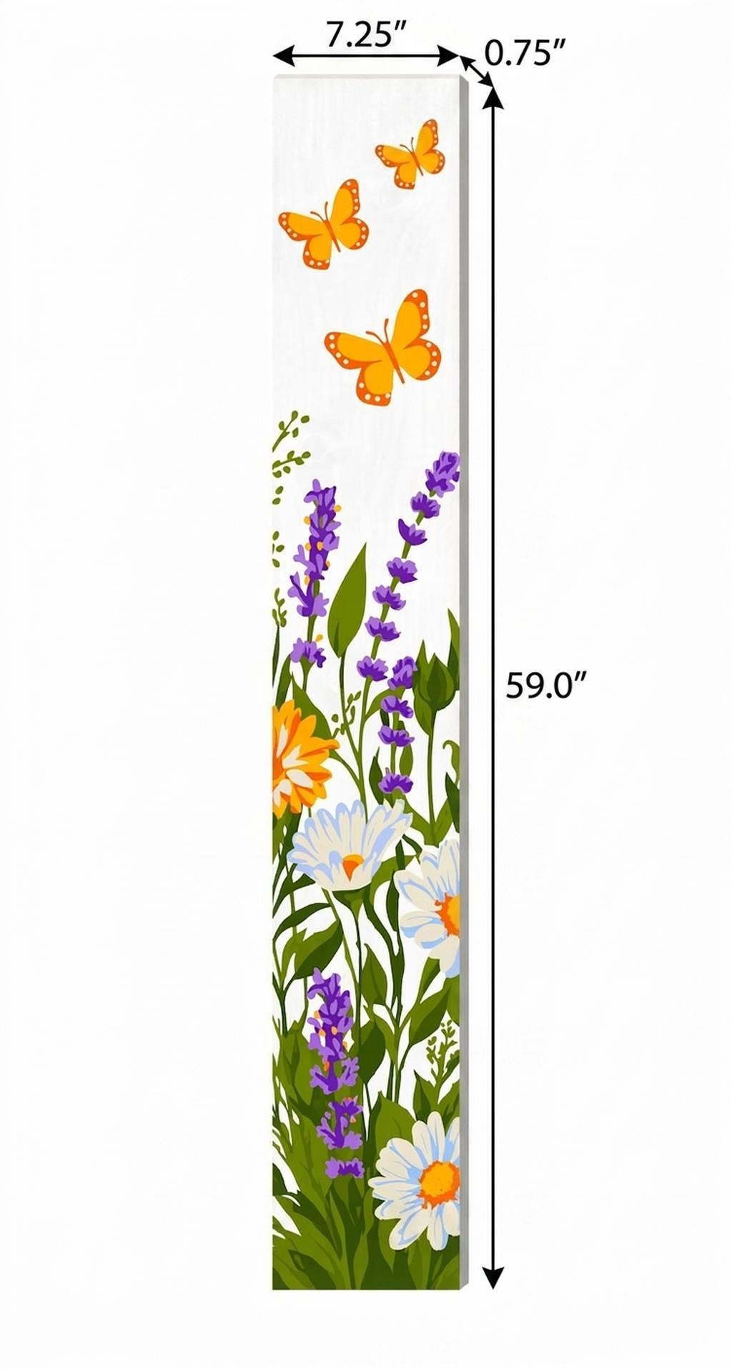 59" White Green And Yellow Solid Wood Daisies Porch Sign