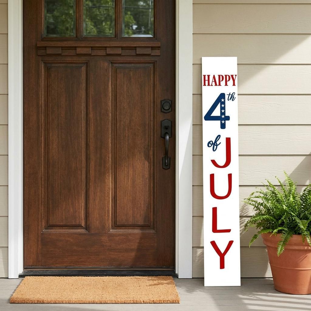 47" Red White And Blue Solid Wood Happy July 4th Porch Sign