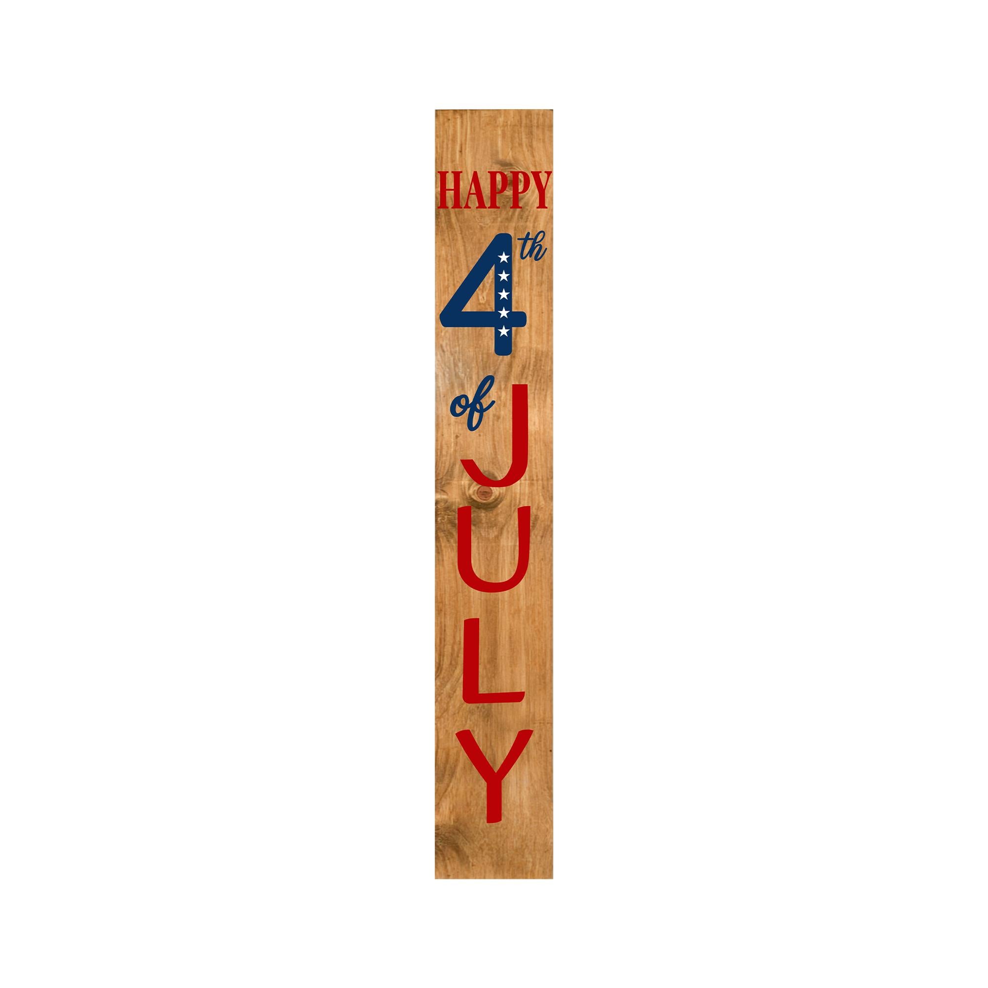 47" Natural Red White And Blue Solid Wood Happy July 4th Porch Sign