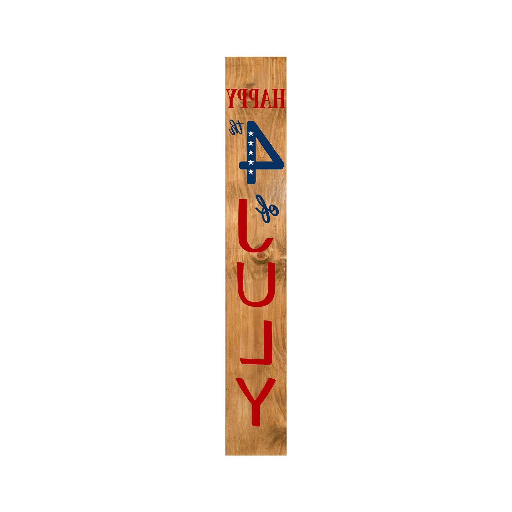 47" Natural Red White And Blue Solid Wood Happy July 4th Porch Sign