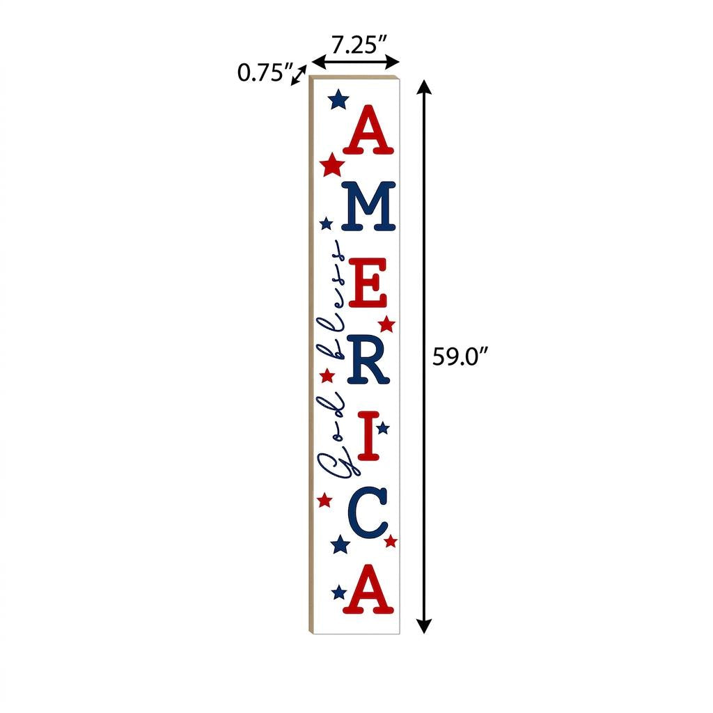 59" Red White And Blue Solid Wood God Bless America Porch Sign