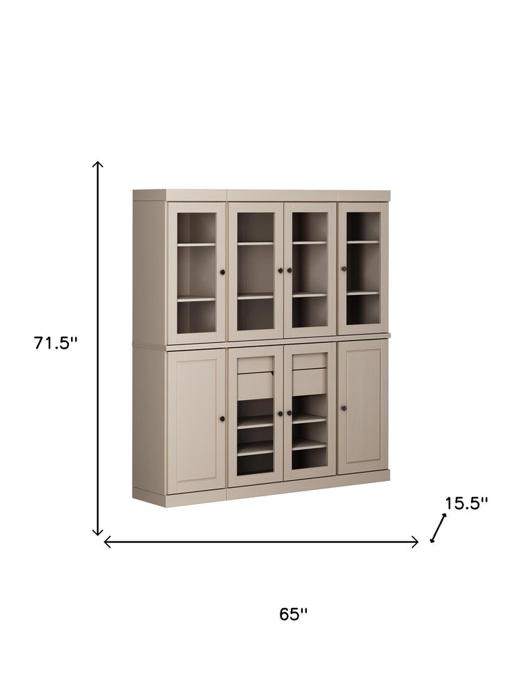 72" Beige Solid Wood 8 Two Drawer Pantry Or Storage Closet