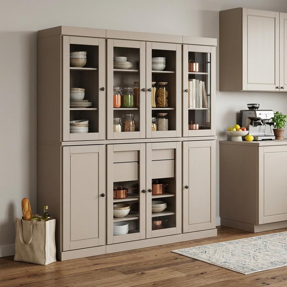 72" Beige Solid Wood 8 Two Drawer Pantry Or Storage Closet