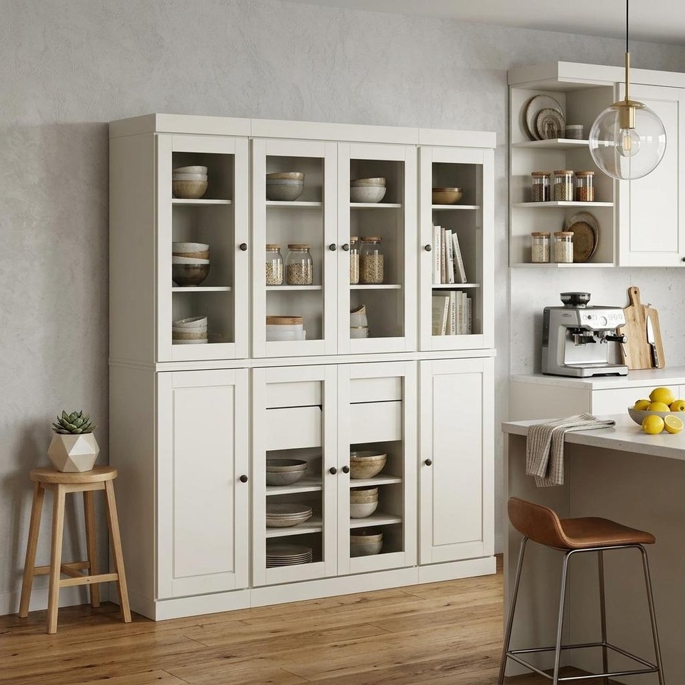 72" Off White Solid Wood 8 Two Drawer Pantry Or Storage Closet