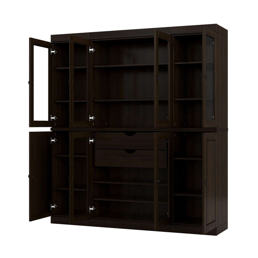 72" Espresso Solid Wood 8 Two Drawer Pantry Or Storage Closet