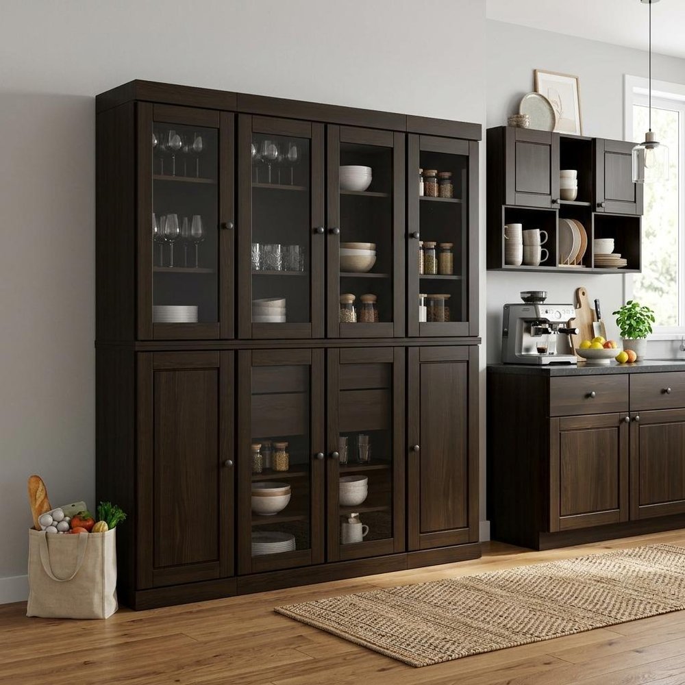 72" Espresso Solid Wood 8 Two Drawer Pantry Or Storage Closet