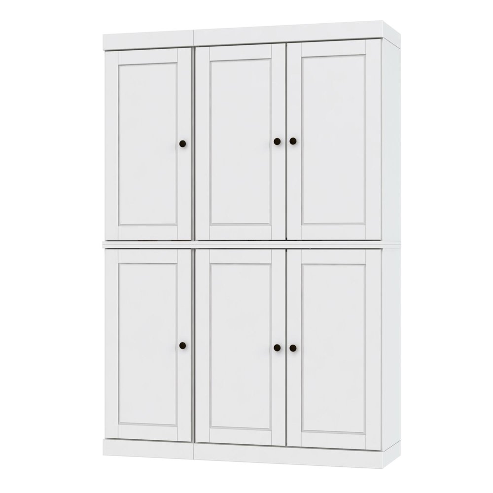 72" White Solid Wood Six Door Two Drawer Pantry Or Storage Closet