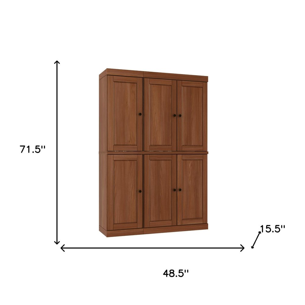 72" Coffee Solid Wood Six Door Two Drawer Pantry Or Storage Closet