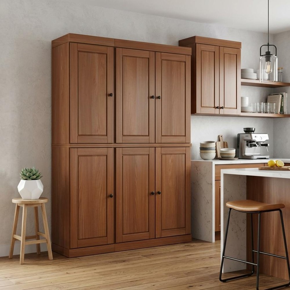 72" Coffee Solid Wood Six Door Two Drawer Pantry Or Storage Closet