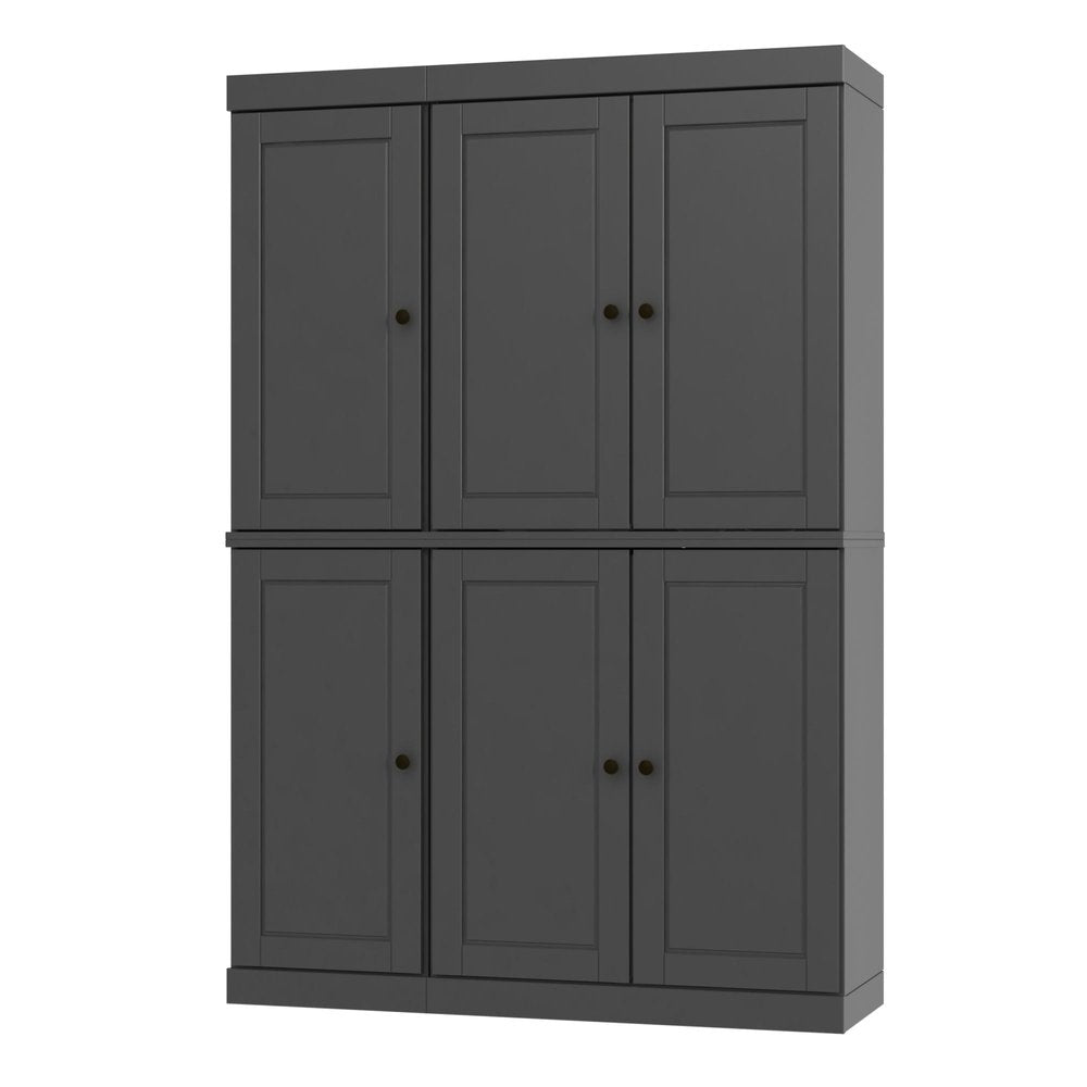 72" Gray Solid Wood Six Door Two Drawer Pantry Or Storage Closet