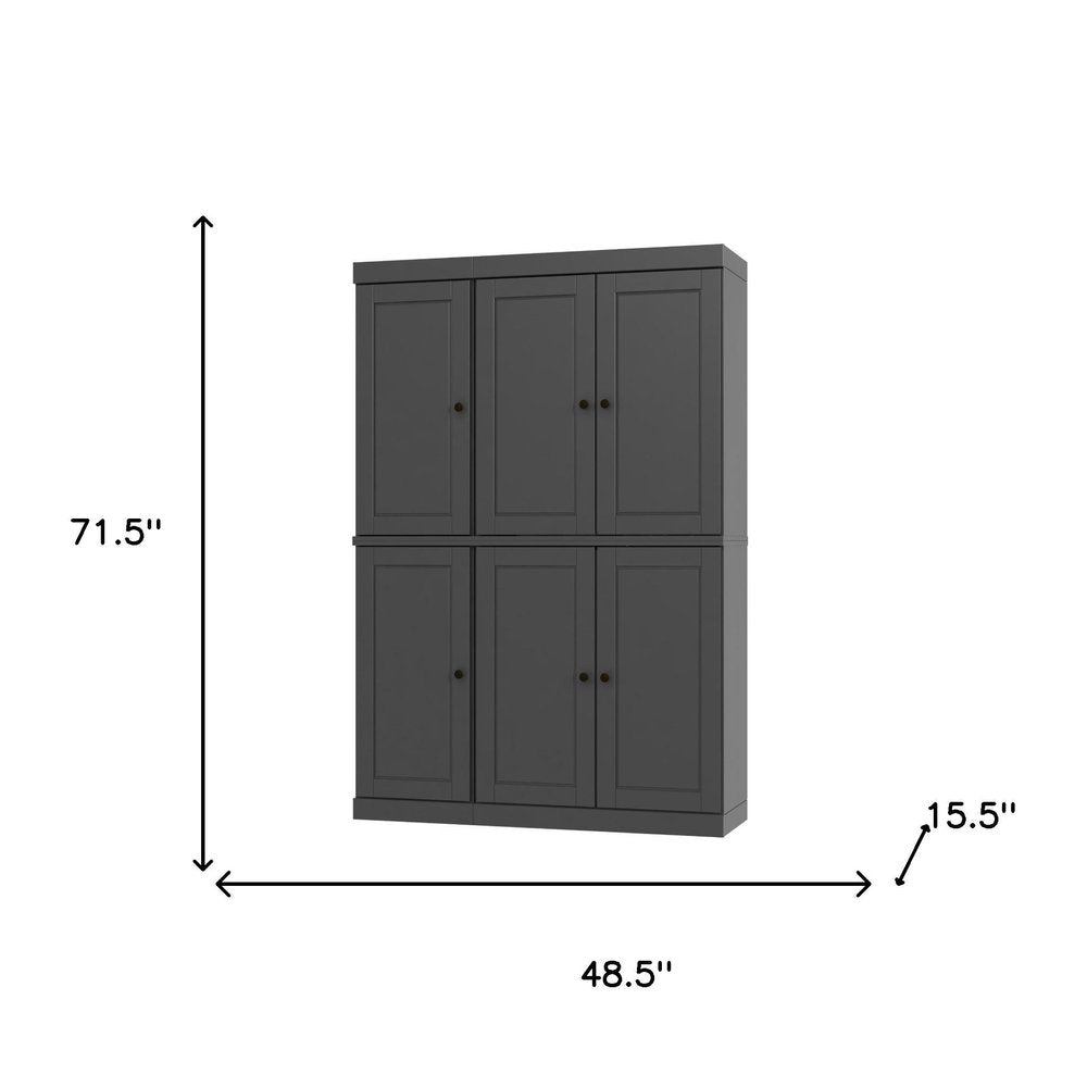 72" Gray Solid Wood Six Door Two Drawer Pantry Or Storage Closet