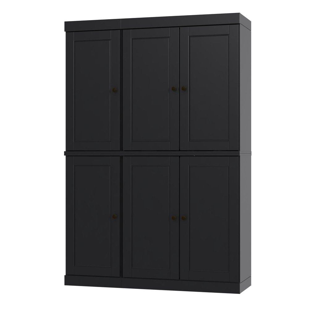 72" Black Solid Wood Six Door Two Drawer Pantry Or Storage Closet