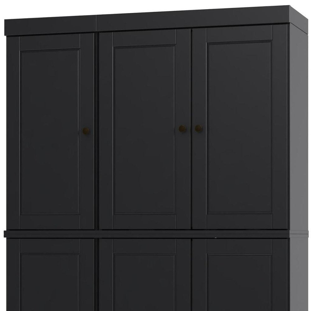 72" Black Solid Wood Six Door Two Drawer Pantry Or Storage Closet