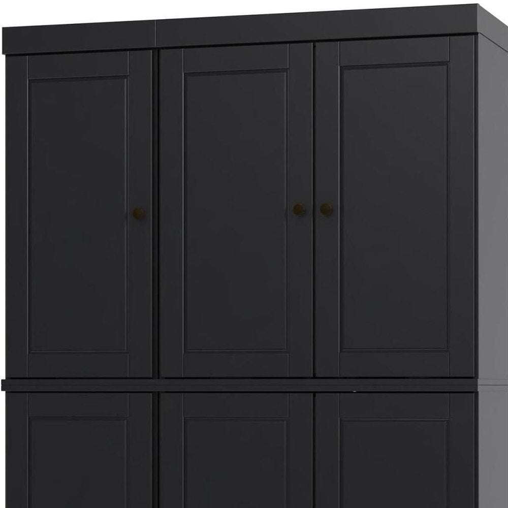 72" Black Solid Wood Six Door Two Drawer Pantry Or Storage Closet