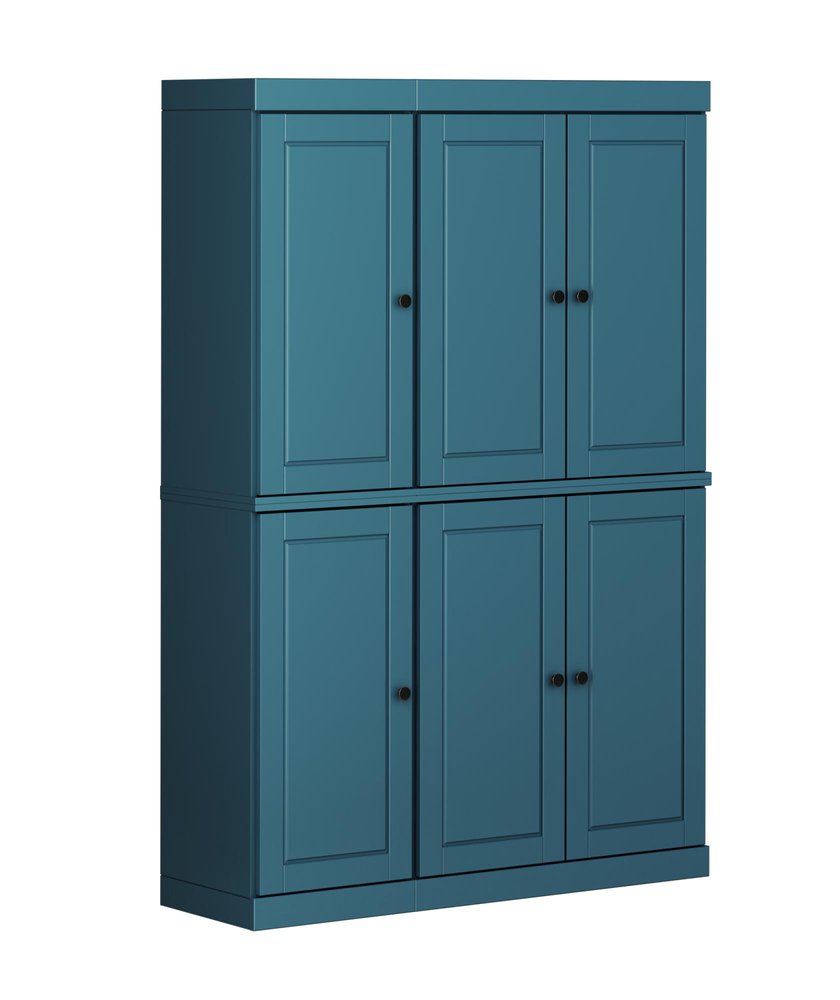 72" Teal Blue Solid Wood Six Door Two Drawer Pantry Or Storage Closet