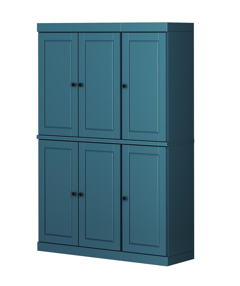 72" Teal Blue Solid Wood Six Door Two Drawer Pantry Or Storage Closet