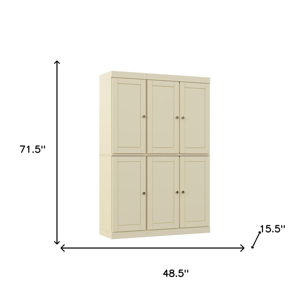 72" Yellow Solid Wood Six Door Two Drawer Pantry Or Storage Closet