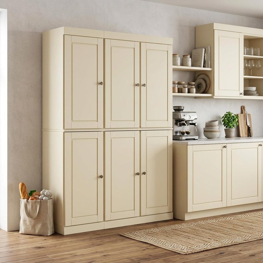 72" Yellow Solid Wood Six Door Two Drawer Pantry Or Storage Closet