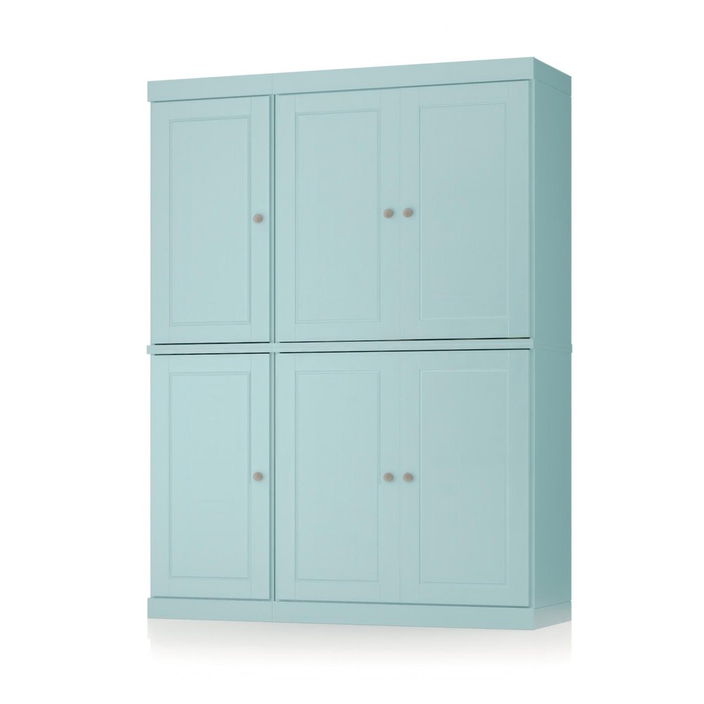 72" Aqua Solid Wood Six Door Two Drawer Pantry Or Storage Closet
