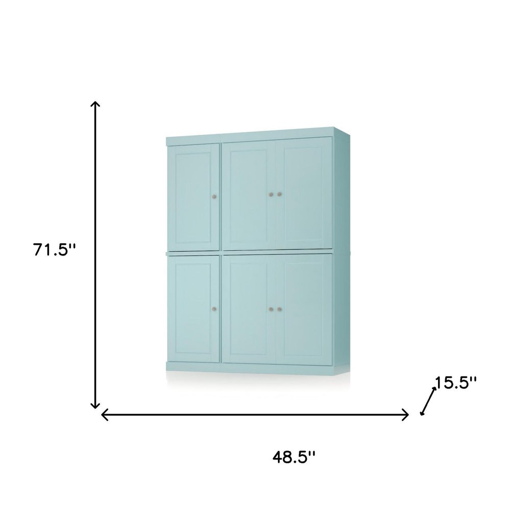 72" Aqua Solid Wood Six Door Two Drawer Pantry Or Storage Closet
