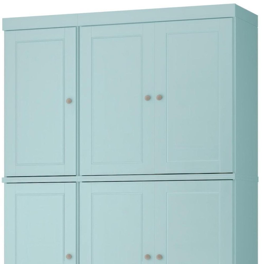 72" Aqua Solid Wood Six Door Two Drawer Pantry Or Storage Closet