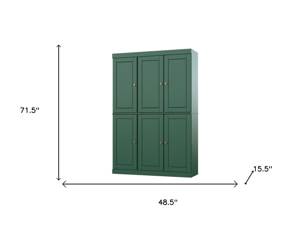 72" Green Solid Wood Six Door Two Drawer Pantry Or Storage Closet