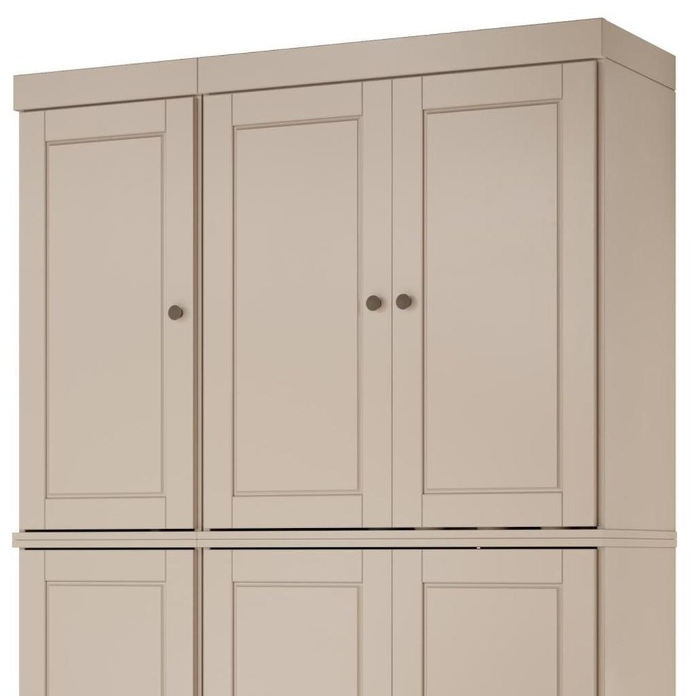 72" Beige Solid Wood Six Door Two Drawer Pantry Or Storage Closet