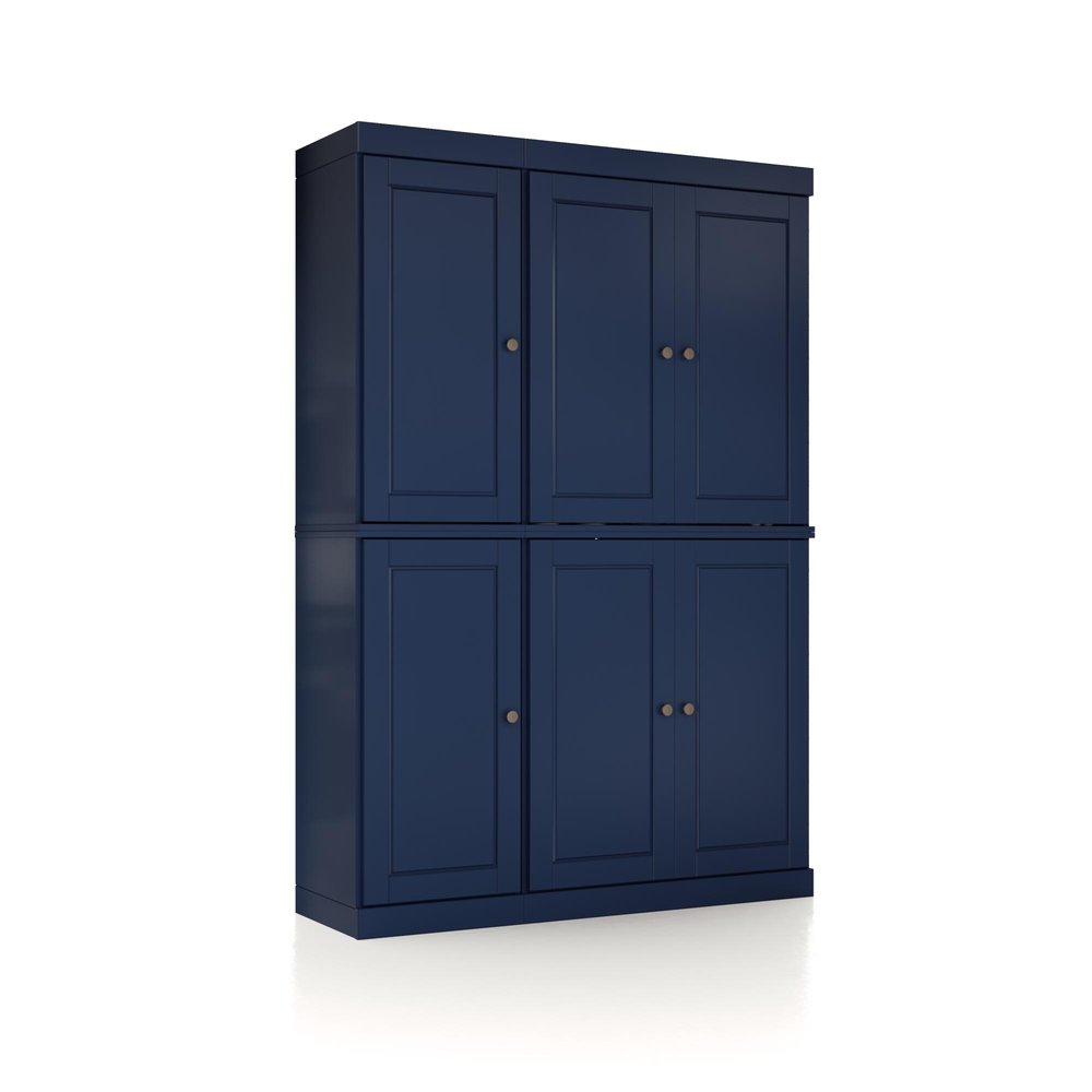 72" Navy Blue Solid Wood Six Door Two Drawer Pantry Or Storage Closet