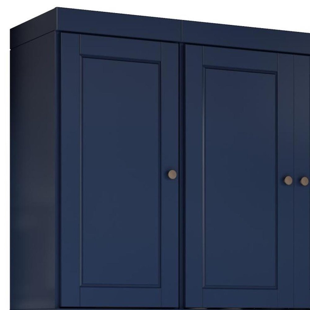 72" Navy Blue Solid Wood Six Door Two Drawer Pantry Or Storage Closet