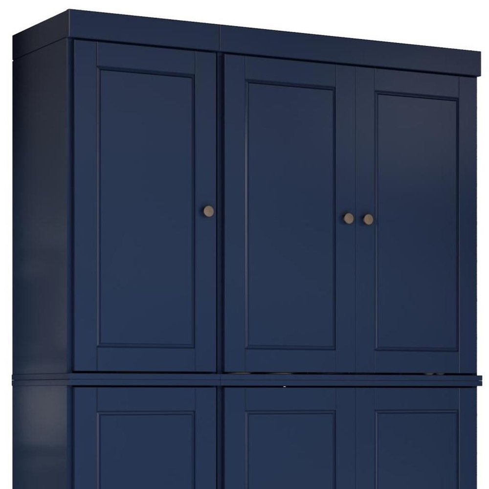 72" Navy Blue Solid Wood Six Door Two Drawer Pantry Or Storage Closet