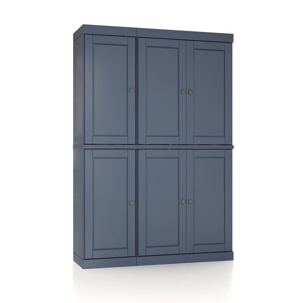 72" French Blue Solid Wood Six Door Two Drawer Pantry Or Storage Closet
