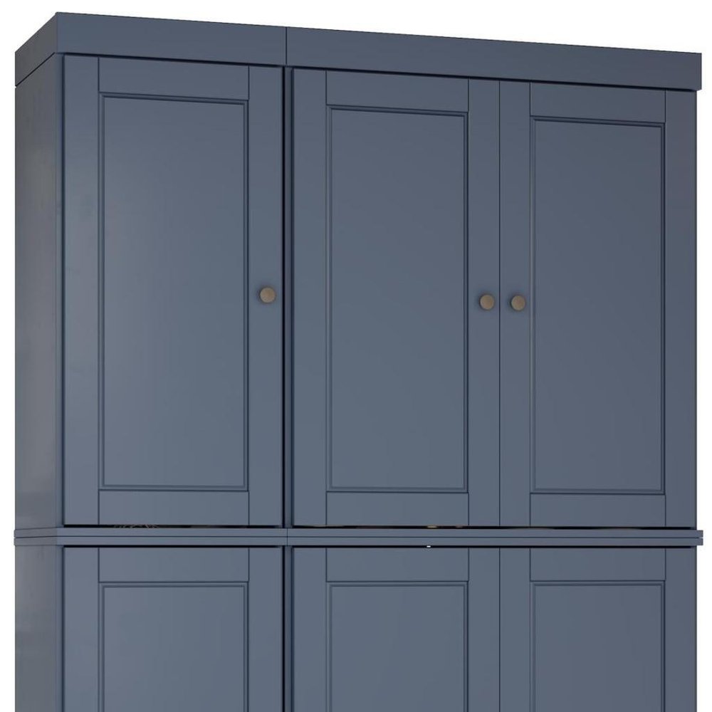 72" French Blue Solid Wood Six Door Two Drawer Pantry Or Storage Closet