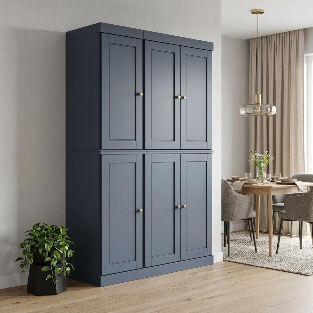 72" French Blue Solid Wood Six Door Two Drawer Pantry Or Storage Closet