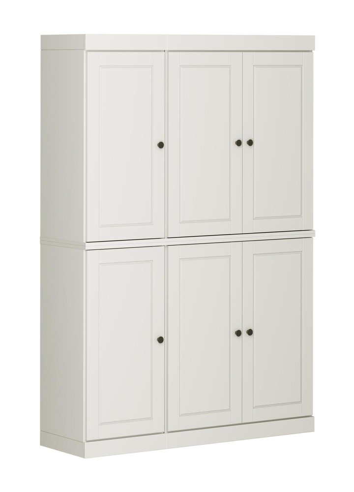 72" Off White Solid Wood Six Door Two Drawer Pantry Or Storage Closet