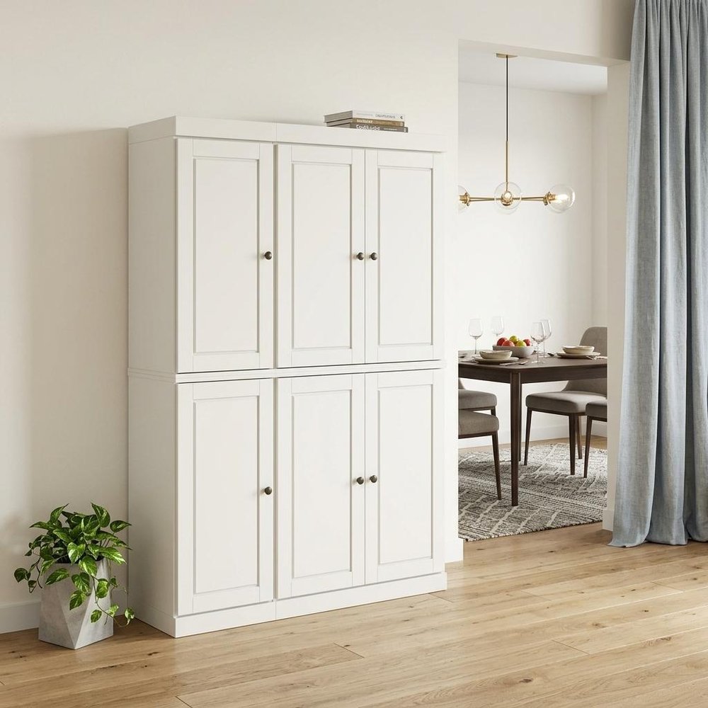 72" Off White Solid Wood Six Door Two Drawer Pantry Or Storage Closet