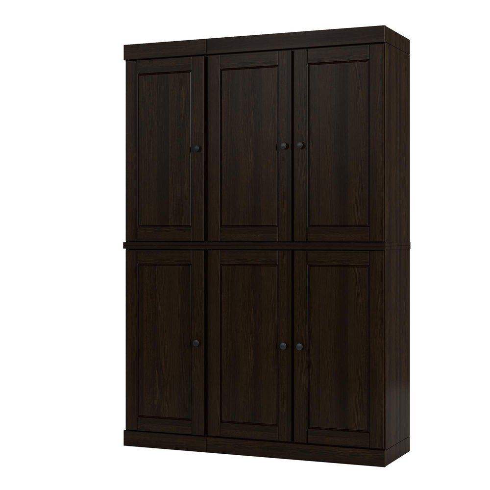 72" Espresso Solid Wood Six Door Two Drawer Pantry Or Storage Closet