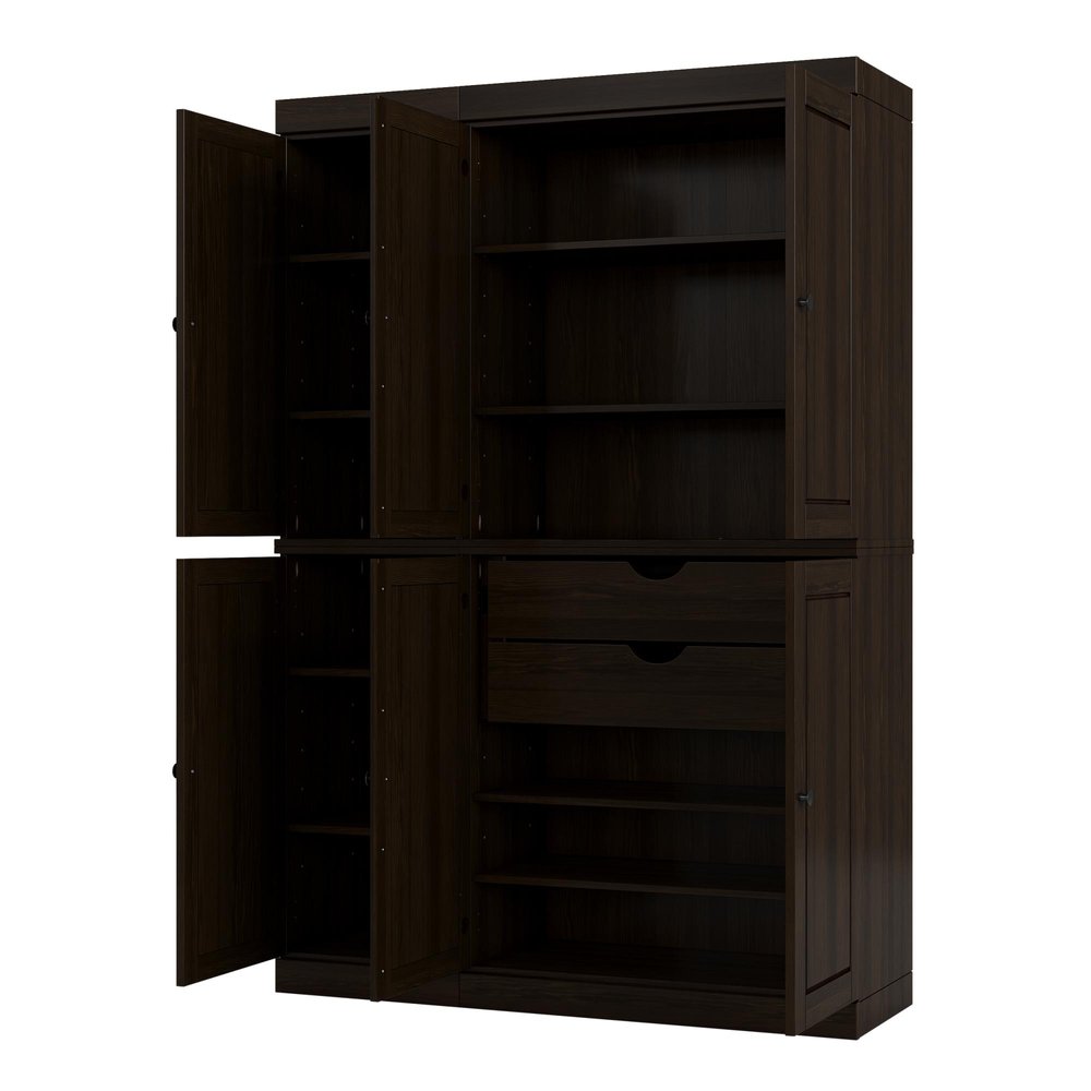 72" Espresso Solid Wood Six Door Two Drawer Pantry Or Storage Closet