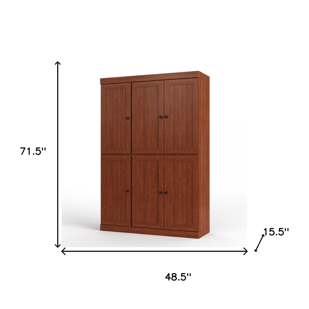 72" Coffee Solid Wood Six Door Two Drawer Pantry Or Storage Closet