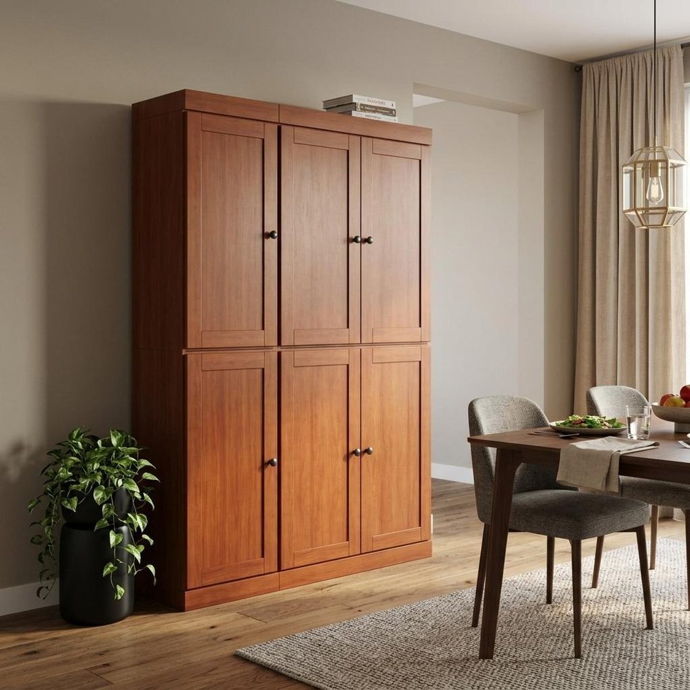 72" Coffee Solid Wood Six Door Two Drawer Pantry Or Storage Closet
