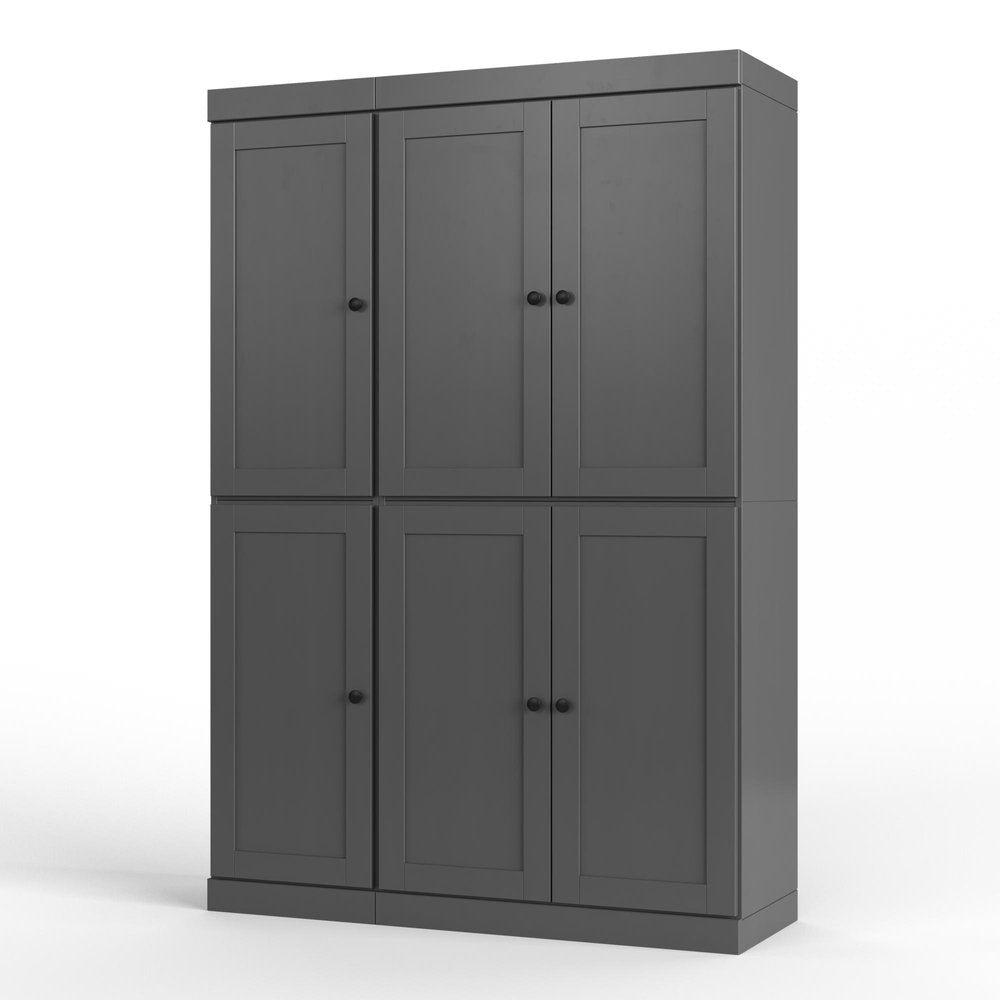 72" Gray Solid Wood Six Door Two Drawer Pantry Or Storage Closet