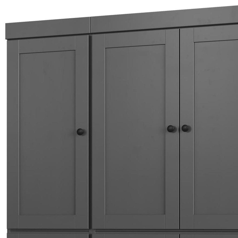72" Gray Solid Wood Six Door Two Drawer Pantry Or Storage Closet